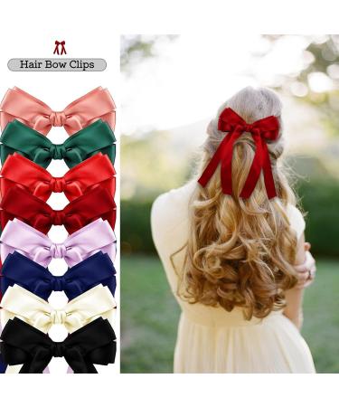 8pcs Bows Clips for Girls Satin Bowknot Hair Clips Colorful Bow Tassel Ribbon Bow Hair Clip Barrettes Long Ribbon Hair Barrettes for Women - Buy Online on GoSupps.com