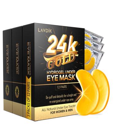 Under Eye Patches, 24K Gold Eye Mask - 36 Pairs, Collagen Eye Patch for Puffy Eyes and Dark Circles and Anti-Aging, Deep Moisturizing Eye Treatment Masks for Women and Men 36 Pair (Pack of 1)
