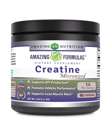 Amazing Formulas Micronized Creatine Monohydrate Supplement | 5000 Mg | Non-GMO | Gluten Free | Made in USA (1 Lb Unflavored) Unflavored 1 Pound (Pack of 1)