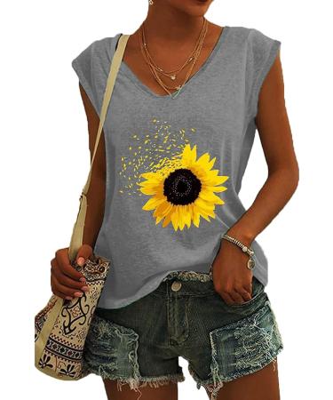 Short Sleeve T Shirts Clothing Woman T-Shirt Casual Black Clothing Top Women's Floral Pattern for Women Crop Tops Shirt Shirts Top Women's Summer Tank Top 5-grey S - Buy Online on GoSupps.com