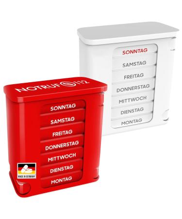 Kerpers tablet box 7 days |Made in Germany |Pill dose with 4 compartments - in the morning at noon in the evening at night |Medicine box for tablets and supplements (2 pieces white/red) 2 pieces white/red