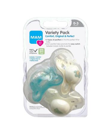 MAM Pacifier Newborn Variety Pack - Best Pacifier for Breastfed Babies 0-3 Months - Unisex 3-Pack - Buy Online on GoSupps.com