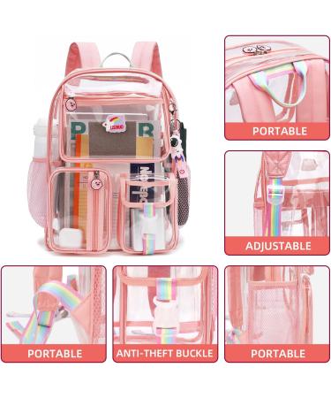 Clear Pink Backpack for Girls - LISINUO Transparent Book Bag for Women | Heavy Duty PVC Mesh, Cute Girls Bookbags - Buy Online on GoSupps.com