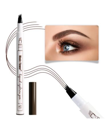 Music Flower Eyebrow Pencil  Liquid Eyebrow Pen  Waterproof Brow Pen with Micro-Fork Tip  Smudgeproof Long Lasting Fine Sketch Microblading Pen  Chestnut