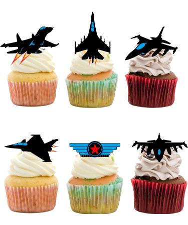 18pcs Military Airplane Cupcake Toppers Fighter Jet Party Supplies for Men Boy Air Force Party Decorations Black Blue Glitter Travel Theme Cool Plane Aircraft Cake Decor - Buy Online on GoSupps.com