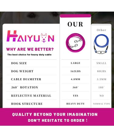 Haiyuan Dog Tie Out Cable - 10/15/20/25/30 FT Heavy-Duty Steel Wire Runner for Dogs Up to 165 LBS - Durable Pink Dog Lead with Superior Clips - Ideal for Yard & Outdoor Use - Buy Online on GoSupps.com