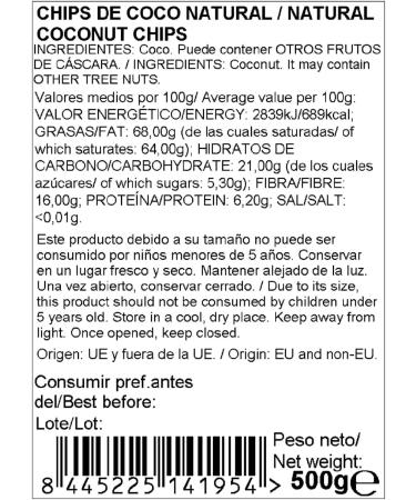 Natural Coconut Chips 1kg | Natural Coconut Flakes | Sugar Free | No Additives | No Preservatives Healthy Snack | Vegan | Gluten Free | Lactose Free | Pack 2 x 500g - Buy Online on GoSupps.com