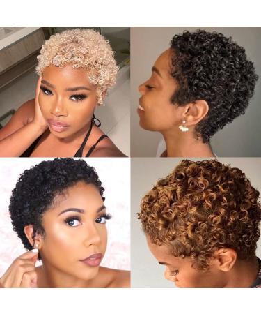 Besteffie Short Curly Human Hair Wigs for Black Women - 100% Brazilian Virgin Hair Pixie Cut Afro Kinky Curly Wig (1B) - Buy Online on GoSupps.com