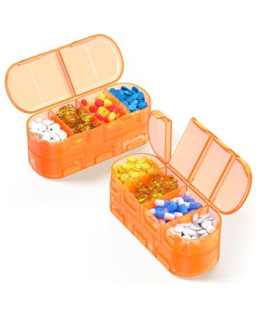 Weekly Pill Organizer Travel Double-Sided Opening Design 2/3/4 Times a Day Portable Pill Box for Storing Supplements/Fish Oils/Medication/Vitamins(2 PC Orange)