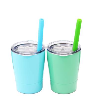 Colorful PoPo Cute Stainless Steel kids cup Straw Cups for Toddlers  Mini Insulated Tumblers with Lids for Smoothie Milk  Set of 2 (Teal Mint  8.5 OZ) Teal Mint 8.5 Fluid Ounces