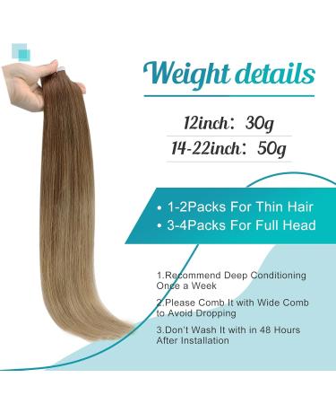 FSHINE Ombre Gold Brown to Dark Blonde 50cm Tape In Extensions - 20 Pieces 50g Real Brazilian Hair #BA10/14 - Invisible & Easy to Use - Buy Online on GoSupps.com