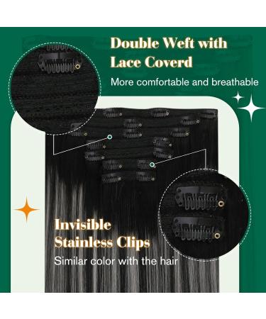 Easyouth Clip Extensions - Real Ombre Remy Hair Off Black & Silver 12-Inch 7PCs 70g - Premium Quality Clip-In Hair Extensions - Buy Online on GoSupps.com