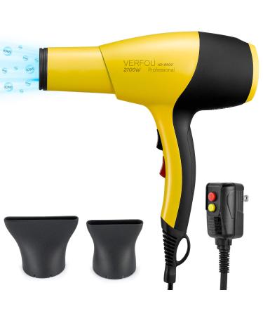 Professional Hair Dryer, Ionic Hair Dryer AC 2100W, Best Fast Drying Hair Dryer with Ceramic +Tourmaline Technology Nozzle with GFCI Low Noise Long Life (Yellow)