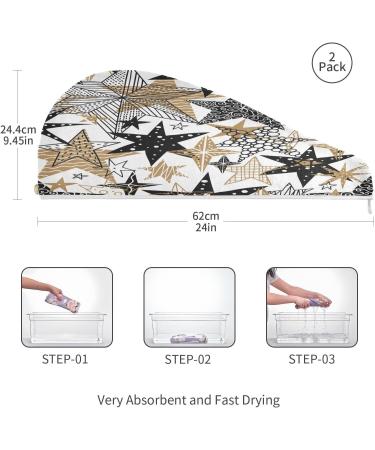 Black and Gold Doodle Stars Dry Hair Cap | 2 Piece Quick Drying Towel Set with Button Headband | Super Absorbent & Soft Towel for Fast Hair Drying - Buy Online on GoSupps.com