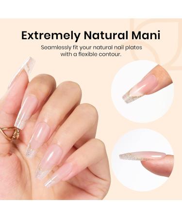 Beetles Press On Nails - 30 Pcs Medium Square Nude Pink Champagne Glitter - Easy DIY False Nails with Strong Glue - Perfect Gifts for Women & Girls - Buy Online on GoSupps.com