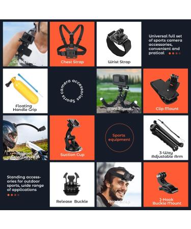 HONGDAK Action Camera Accessories Kit for GoPro & Universal Action Cameras with Carry Bag - Compatible with GoPro Hero 11 10 9 8 7 6 5 4 3 3+, GoPro Max, Fusion, Insta360, DJI Osmo, AKASO, and More - Buy Online on GoSupps.com