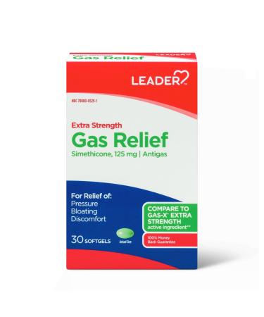 Leader Gas Relief Simethicone 125mg Antigas Softgels Relieves from Stomach Discomfort and Gas Anti Flatulence Fast Bloating Relief 30 Softgels