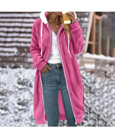 Shop Hanxiulin Oversized Warm Plush Jacket - Womens Winter Coat Hooded & Quilted Outerwear in Hot Pink | XXL Available - Buy Online on GoSupps.com
