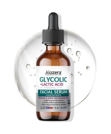 Alozera AHA Serum for Face with Glycolic Acid & Lactic Acid AHA Exfoliating & Pore-Refining Treatment for Smoother Renewed Skin Concentrated Yet Gentle & Effective Night Time Serum