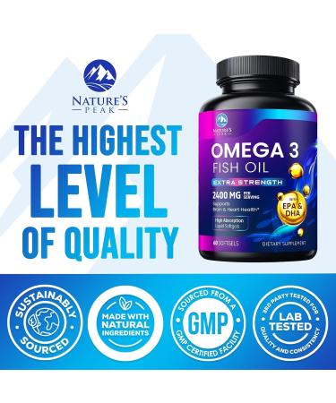 Omega 3 Fish Oil 2400mg - Triple Strength Sustainably Sourced Omega-3 EPA & DHA Supplement Softgels - Purified Formula EPA & DHA Fish Oil Fatty Acids Supplements - Bottled in USA - 60 Softgels 60 Count (Pack of 1) - Buy Online on GoSupps.com