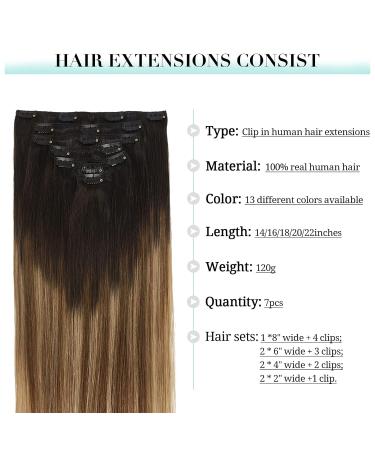 Doores Real Hair Extensions Clip-In - 18 Inch 120g Dark Brown to Chestnut Brown & Dirty Blonde Highlights - Remy Human Hair - 45cm 7 Pieces - Buy Online on GoSupps.com