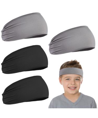 4 Pieces Kids Sports Headbands Athletic Sweatbands Headband Wicking Elastic Hairband for Girls and Boys Toddler Children Black, Light Grey