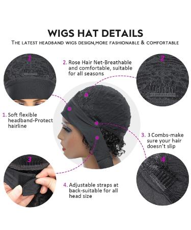 VRZ Short Curly Headband Wig | Human Hair Pixie Cut Bob Half Wig 1B-6inch | 150% Density Natural Black | Glueless Wigs for Black Women - Buy Online on GoSupps.com