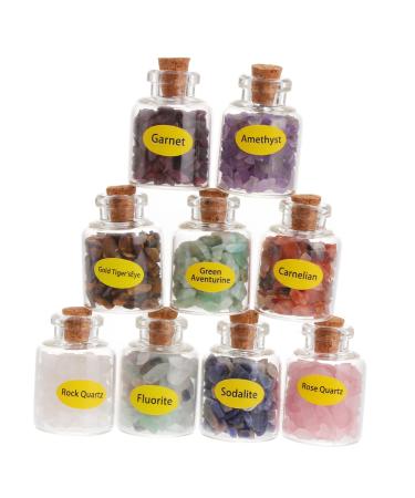JECOMPRIS Chakra Healing Stones Crystal Gemstone Chips 18 Pcs Wishing Bottle Decorate Chakra Gemstone Beads Turquoise Crystal Stone As Shownx2pcs 9PCSx2pcs