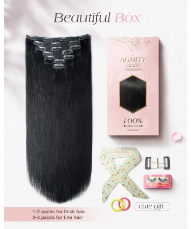 AGMITY Clip-In Extensions | 100% Real Hair Deep Black 45cm | 7 Pieces 120g Remy Hair Extensions for Seamless Volume - Buy Online on GoSupps.com