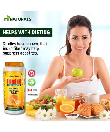 miNATURALS Pure Inulin Fiber Powder - Natural Prebiotic Fibre Supplement (340g - 81 Doses) - Orange Flavoured - Buy Online on GoSupps.com