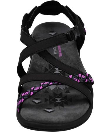 Skechers Women's Reggae Slim-Vacay Sandals 8 - Black/Fuschia | Stylish & Comfortable - Buy Online on GoSupps.com