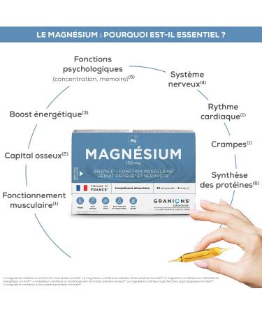 Magnesium Ampoules 150 mg - GRANIONS - Fabriqu en France - nergie - Fonction musculaire - Fatigue - Nervosit - 150 mg de Magn sium - 30 ampoules 10 JOURS Magn sium Ampoules - Buy Online on GoSupps.com