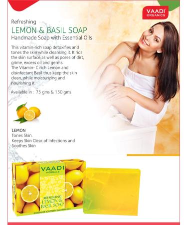 Vaadi Herbals Lemon & Basil Oil Bar Soap 2.65 oz Each - Pack of 8 | Refreshing Cleansing Soap - Buy Online on GoSupps.com
