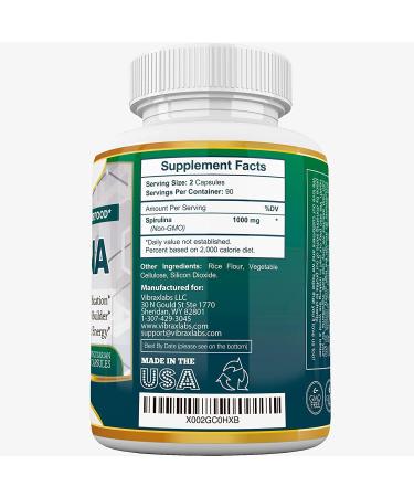VibraxLabs 100% Pure Spirulina Capsules - 1000mg Serving, Detox & Cellular Health Support, with Chlorella - 500mg Veggie Capsules - Buy Online on GoSupps.com