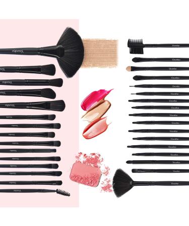Yuwaku 32pcs Professional Makeup Brush Set - Kabuki Brushes for Face, Eyes, Shadow, Eyeliner, Foundation, Blush, Lip - Black - Buy Online on GoSupps.com