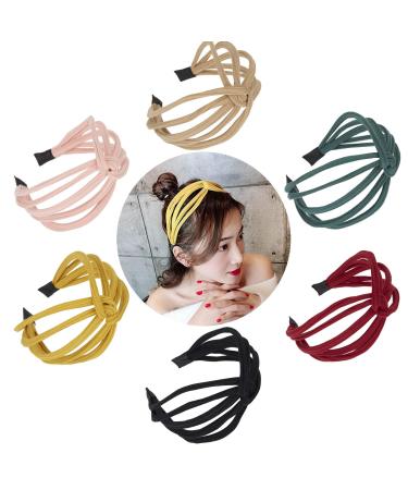 Lawie 6 Pack Women Plain Black Red Yellow Green Cloth Fabric Covered Wide Hard Headbands Elastic Stretchy Hairbands Hair Clasps Holder Crown Headwrap Tiara Fascinators Headpiece Accessories
