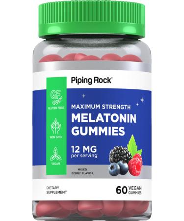 Piping Rock Melatonin Gummies 12mg | 60 Count | Maximum Strength | Berry Flavor | Vegan Non-GMO Gluten Free Supplement 60 Count (Pack of 1)