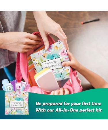 Menstrual Kit All-in-One | Convenient Single Period Pack for Travelling Tweens & Teens | Individually Wrapped Feminine Hygiene Products (Butterflies) - Buy Online on GoSupps.com