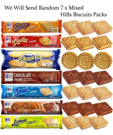 Hills Creams Biscuits 150g - 7 x Mixed Hills Orange Digestive Chocolate Coconut Plain Shorties Chocolate Orange Creams Biscuits - Buy Online on GoSupps.com