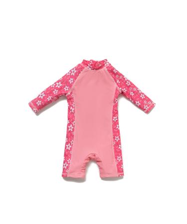 Bonverano Baby Girls UPF 50+ UV Protection One Pieces Sunsuit with Sun Cap(Pink Flowers 3-6Months) 3 Months Bucket Hat