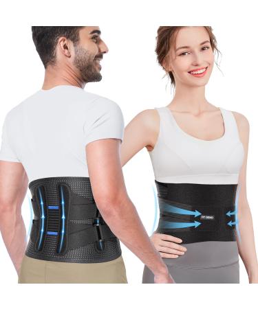 Fit Geno Lower Back Brace: Back Support Brace for Lower Back Pain Relief - Lumbar Support Belt for Weight Lifting Men Women Heavy Housework Sport Gardening Sciatica Black L (Waist 37.5-53.0 Inch)
