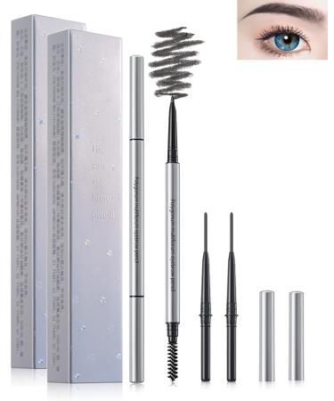 Eyebrow Pencil with Spoolie Brush- 4Pcs Professional Micro 1.5mm Tip Brow Pencil with Dual Ends Kit  Longwearing Waterproof Sweat-proof Eye Brow Pencil  Black Eyebrow Makeup Pencils for Women-01Black 01 Black