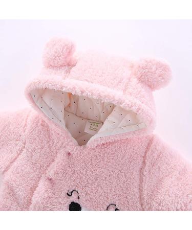 Puseky Newborn Baby Cartoon Bear Snowsuit - Winter Coat Hooded Footed Romper Jumpsuit | Unisex Baby Clothes Bodysuit (9-12 Months) - Pink - Buy Online on GoSupps.com