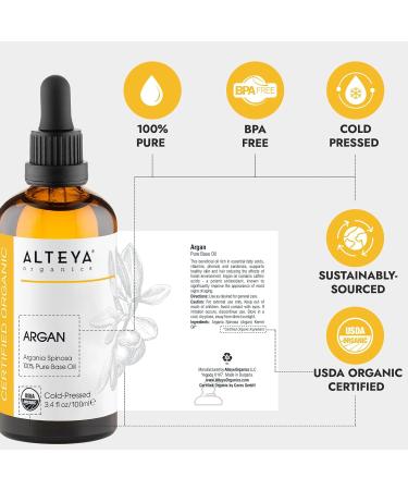 Altenya Organic Argan Oil 100ml - 100% Pure USDA-Certified Cold-Pressed Carrier Oil for Premium Skin Care - Moisturizing & Nutrient-Rich Therapeutic Quality - Buy Online on GoSupps.com