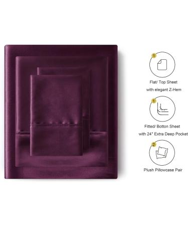 Lanest Housing Satin Sheets Full Size Set - Silky Soft, Fade Resistant Bedding with Extra Deep Pocket - Purple Full (4 Piece Set) - Buy Online on GoSupps.com