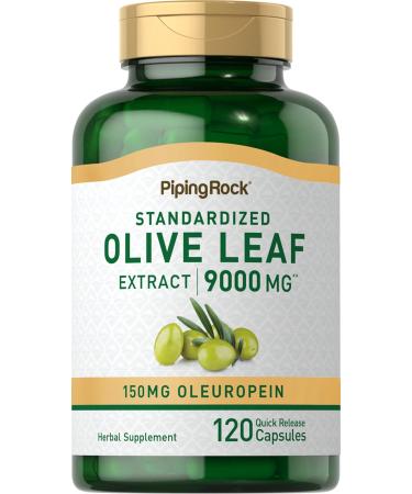 Piping Rock Olive Leaf Extract 9000mg | 120 Capsules | 150mg Oleuropein | Standardized Herbal Supplement | Non-GMO Gluten Free