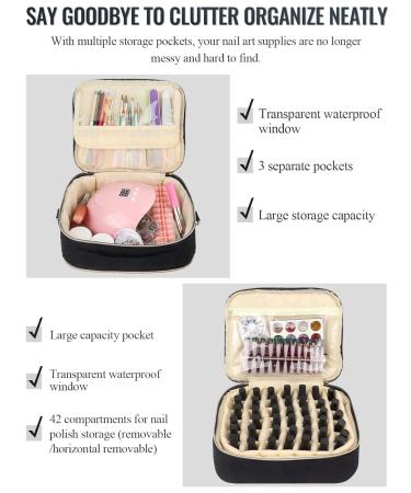 Portable Double Layer Nail Polish Organizer Case - Holds Up to 42 Bottles - Travel-Friendly - Black Manicure Storage Bag - Buy Online on GoSupps.com