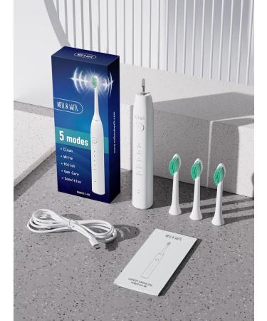 NELL&WELL Sonic Electric Toothbrush for Adults - Rechargeable 5 Modes 3 Brush Heads IPX7 Waterproof (White) - Best International Shipping Available - Buy Online on GoSupps.com