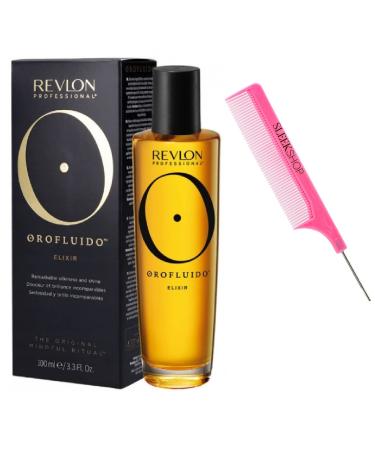 Sleekshop Comb + OROFLUlDO Elixir Hair Oil The ORIGINAL Mindful Ritual by RevIon NEWEST VERSION for 2023-2024 OrofIuido Shine Silkiness Hair Serum (w/ SLEEKSHOP Argan-Oil Infused PINK Rat Tail Steel Pin Comb) (3.38 oz / 100 ml (PACK OF 1))