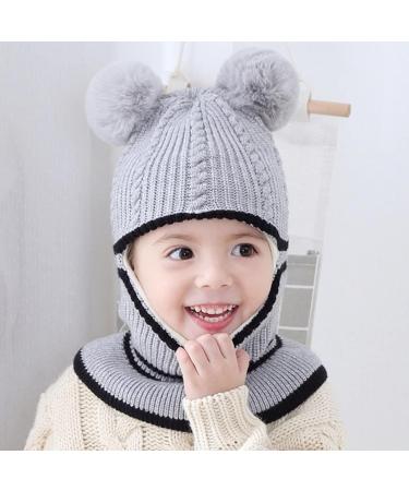 Cute Small Bear Baby Balaclava Hat with Double Pom Pom Design - Buy Online on GoSupps.com
